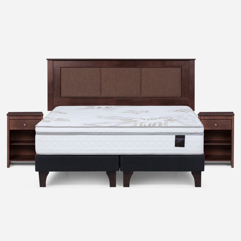 ROSEN - Cama Europea Art 4 King + Respaldo + 2 Veladores Rosen
