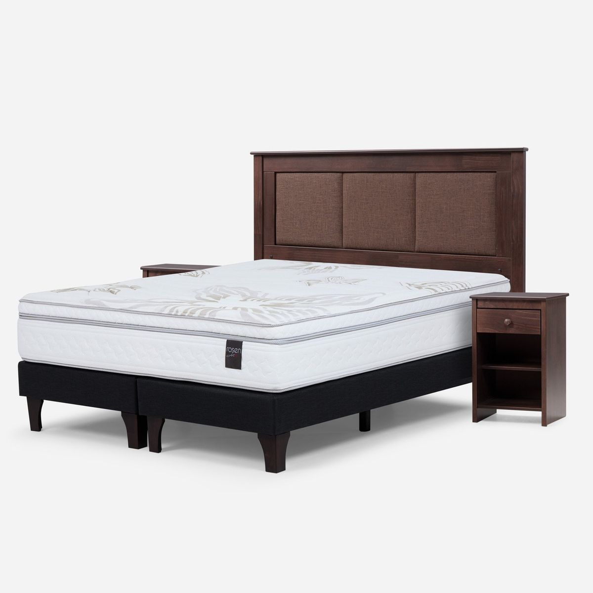 ROSEN - Cama Europea Art 4 King x 2.00mt Base Dividida + Respaldo + 2 Veladores Rosen