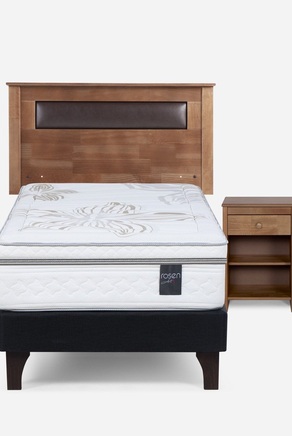 ROSEN - Cama Europea Art 4 1.5 Plazas + Respaldo + Velador Rosen