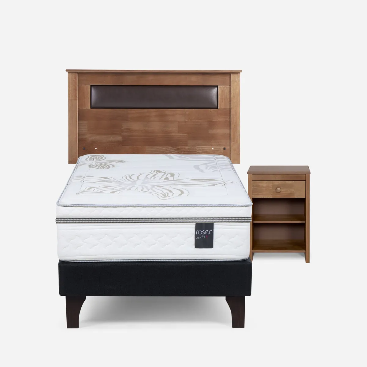 ROSEN - Cama Europea Art 4 1.5 Plazas + Respaldo + Velador Rosen