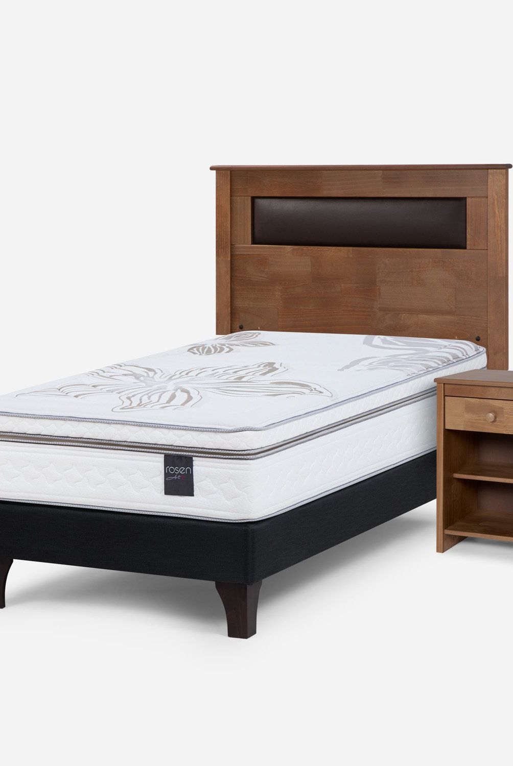 ROSEN - Cama Europea Art 4 1.5 Plazas + Respaldo + Velador Rosen