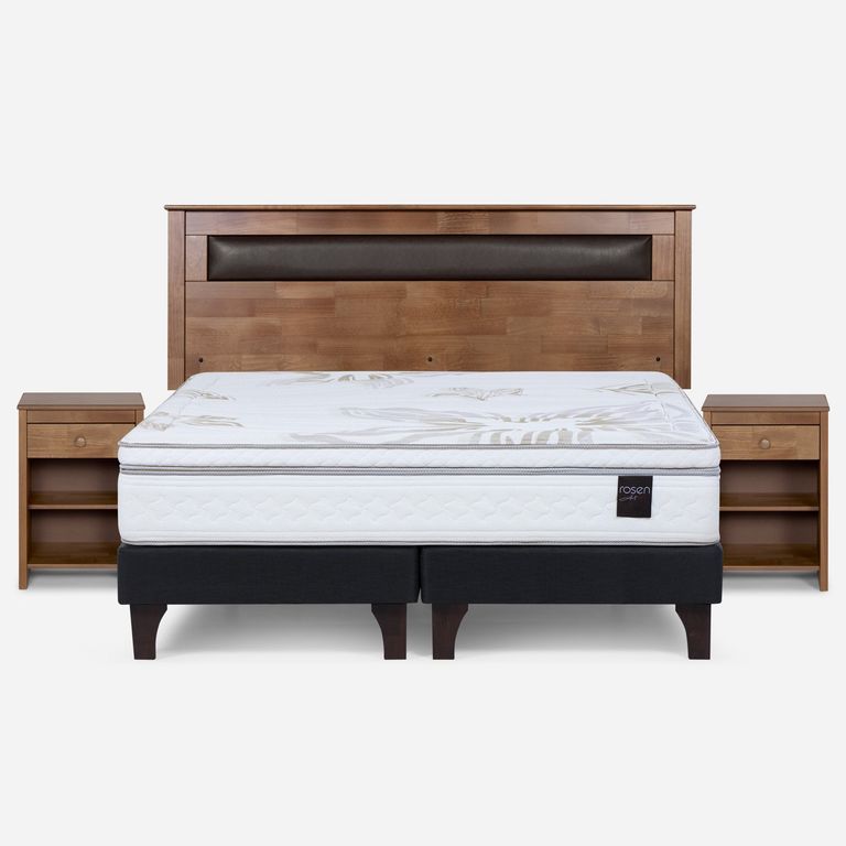 Cama Europea Art 4 King x 2.00mt Base Dividida + Respaldo + 2 Veladores