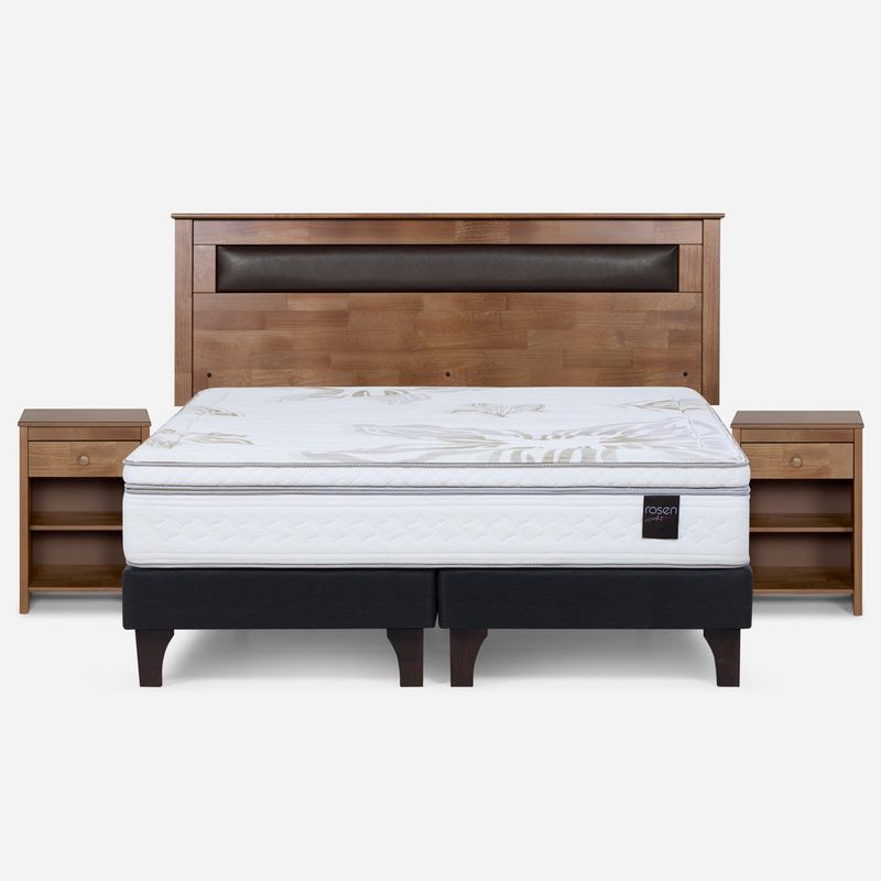 ROSEN - Cama Europea Art 4 King + Respaldo + 2 Veladores Rosen