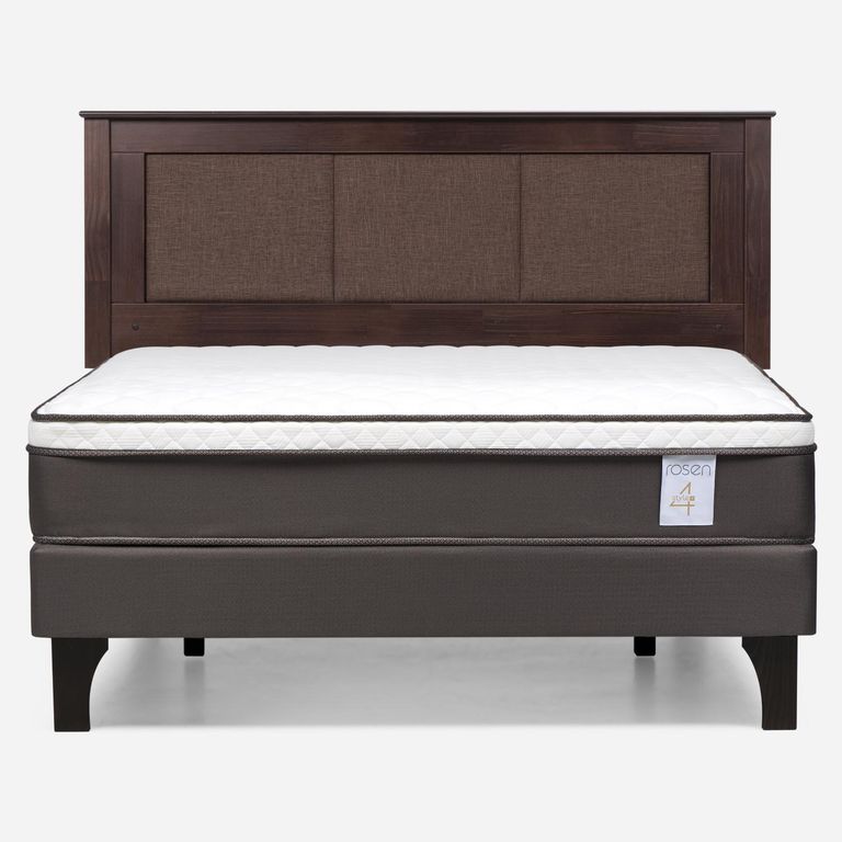 Cama Europea New Style 4 Plus Plus 2 Plazas x 2.00 mt Base Normal + Respaldo Rachel Chocolate