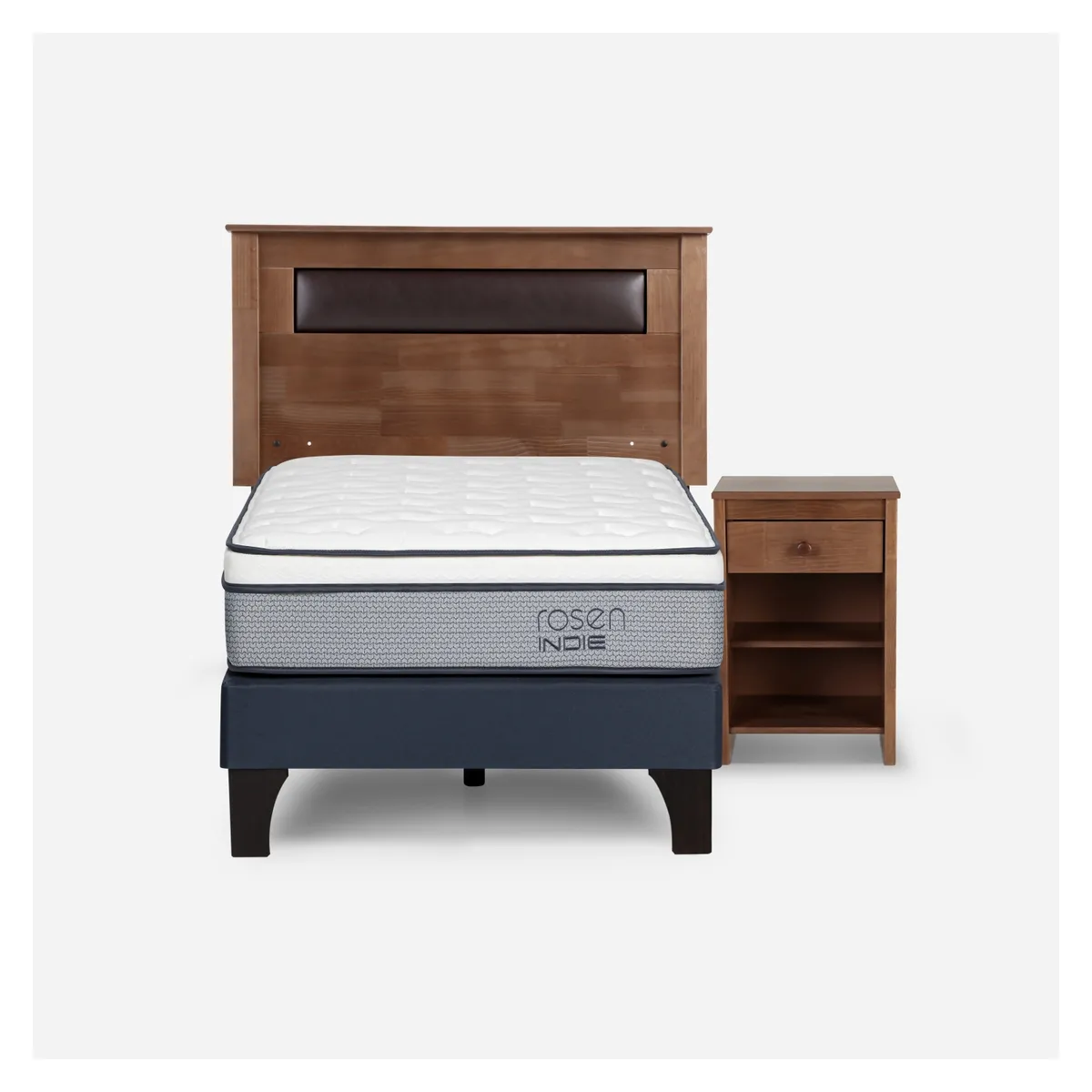 ROSEN - Cama Europea Indie 1.5 Plazas + Respaldo + Velador Rosen