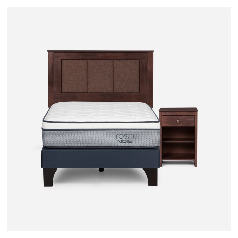 ROSEN - Cama Europea Indie 1 Plaza + Respaldo + Velador Rosen