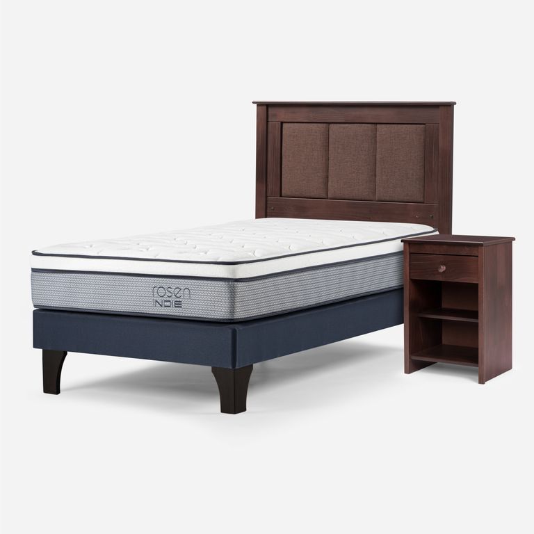 ROSEN Cama Europea Indie 1.5 Plazas x 2.00 mt + Respaldo + 1 Velador