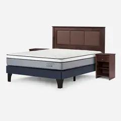ROSEN - Cama Europea Indie 2 Plazas + Respaldo + 2 Veladores