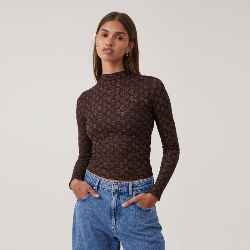 COTTON ON - Polera Con Cuello Manga Larga Mujer Cotton On