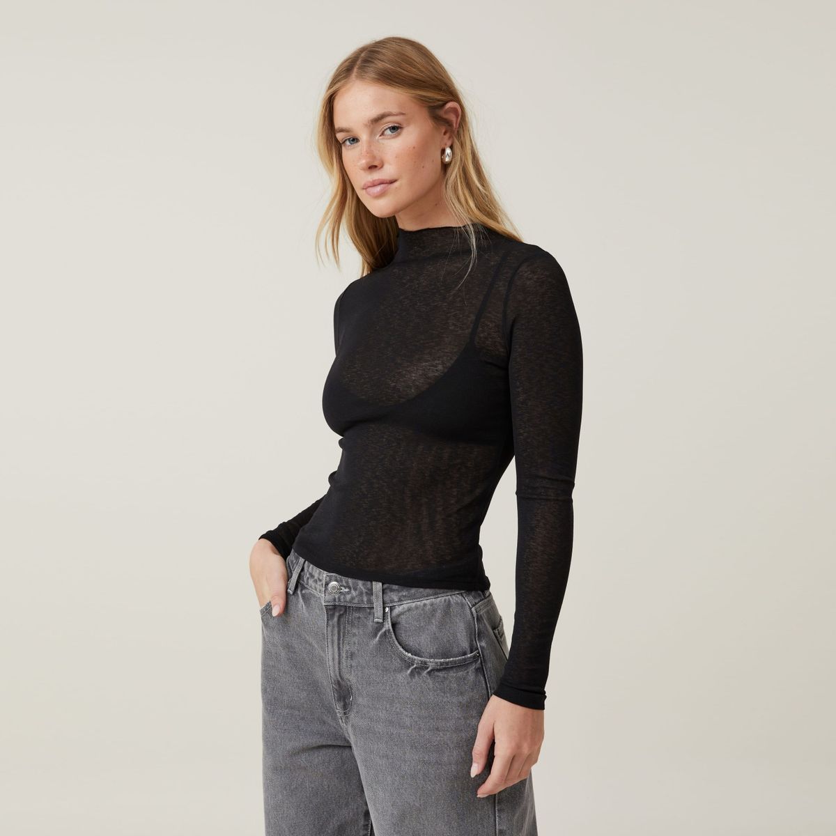 COTTON ON - Polera Con Cuello Manga Larga Mujer Cotton On