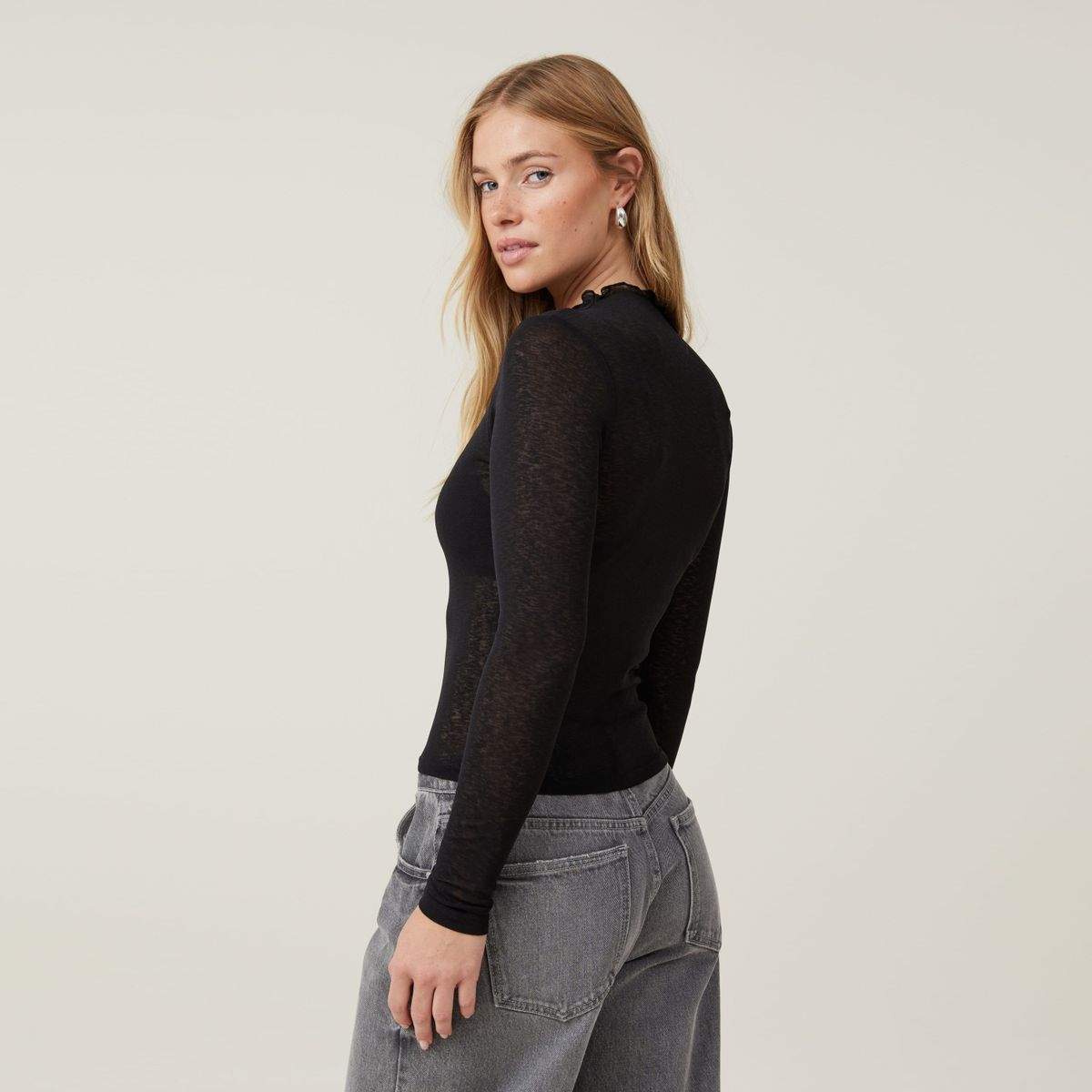 COTTON ON - Polera Con Cuello Manga Larga Mujer Cotton On