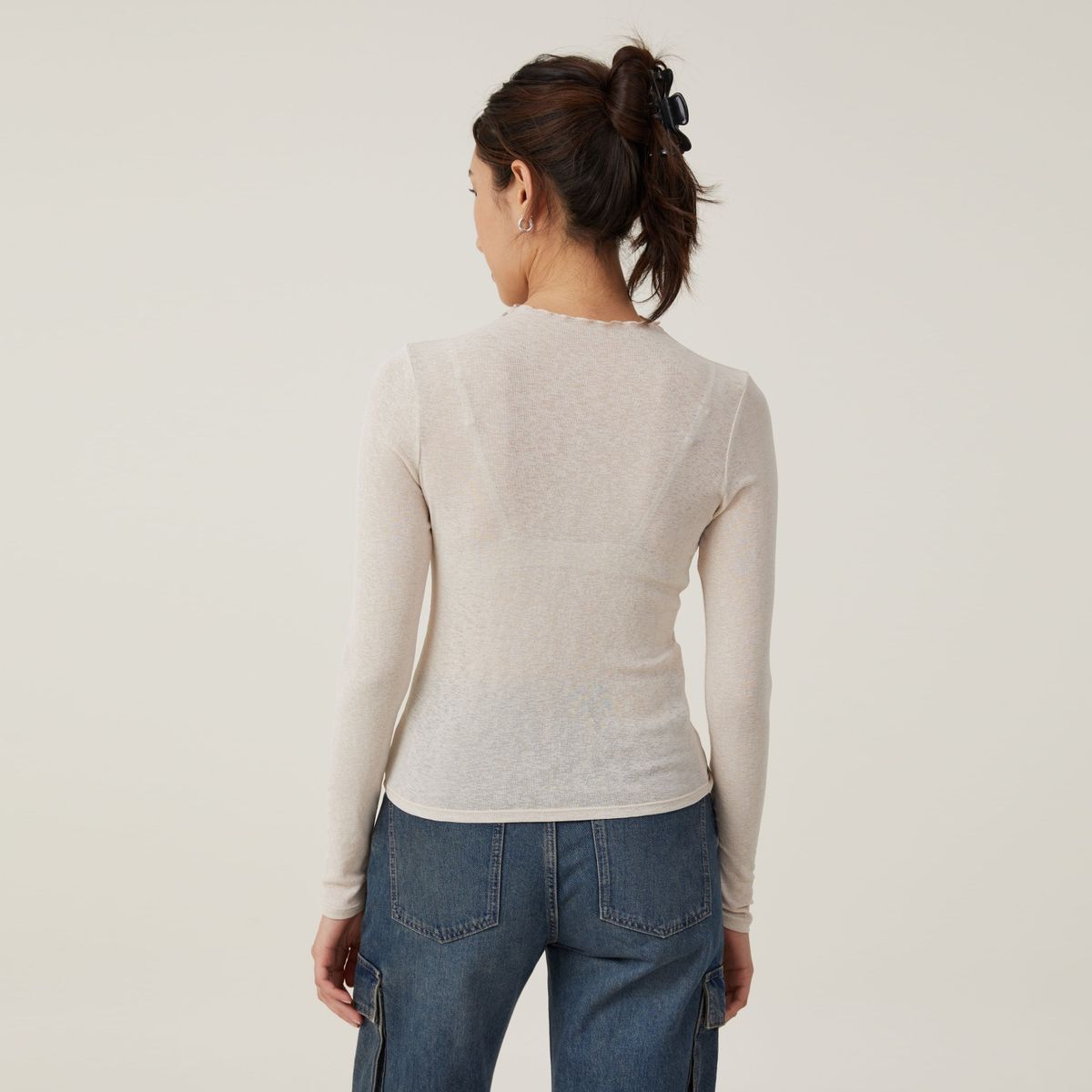 COTTON ON - Polera Con Cuello Manga Larga Mujer Cotton On