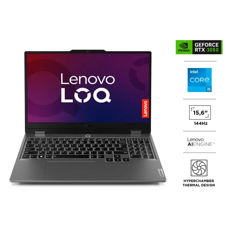 Notebook Gamer LOQ Intel Core i5-12450HX 16GB RAM 512GB SSD RTX 3050 15.6" FHD IPS 144Hz NVIDIA G-Sync Lenovo