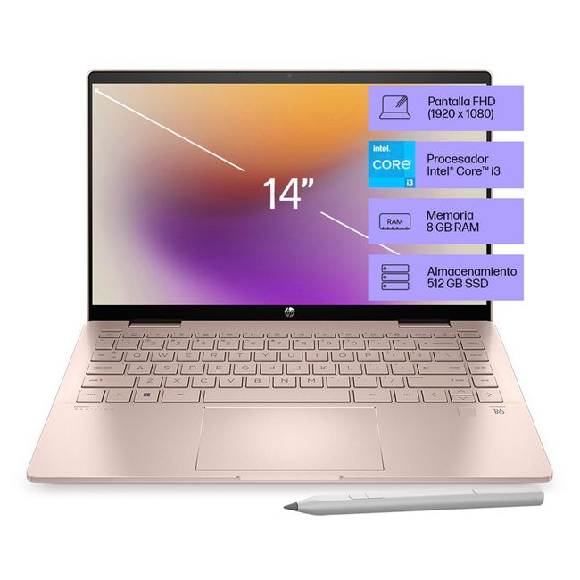 HP - Notebook HP Pavilion x360 14-EK0001LA Intel Core i3-1215U 8GB RAM 512GB SSD 14" FHD Táctil + Lápiz