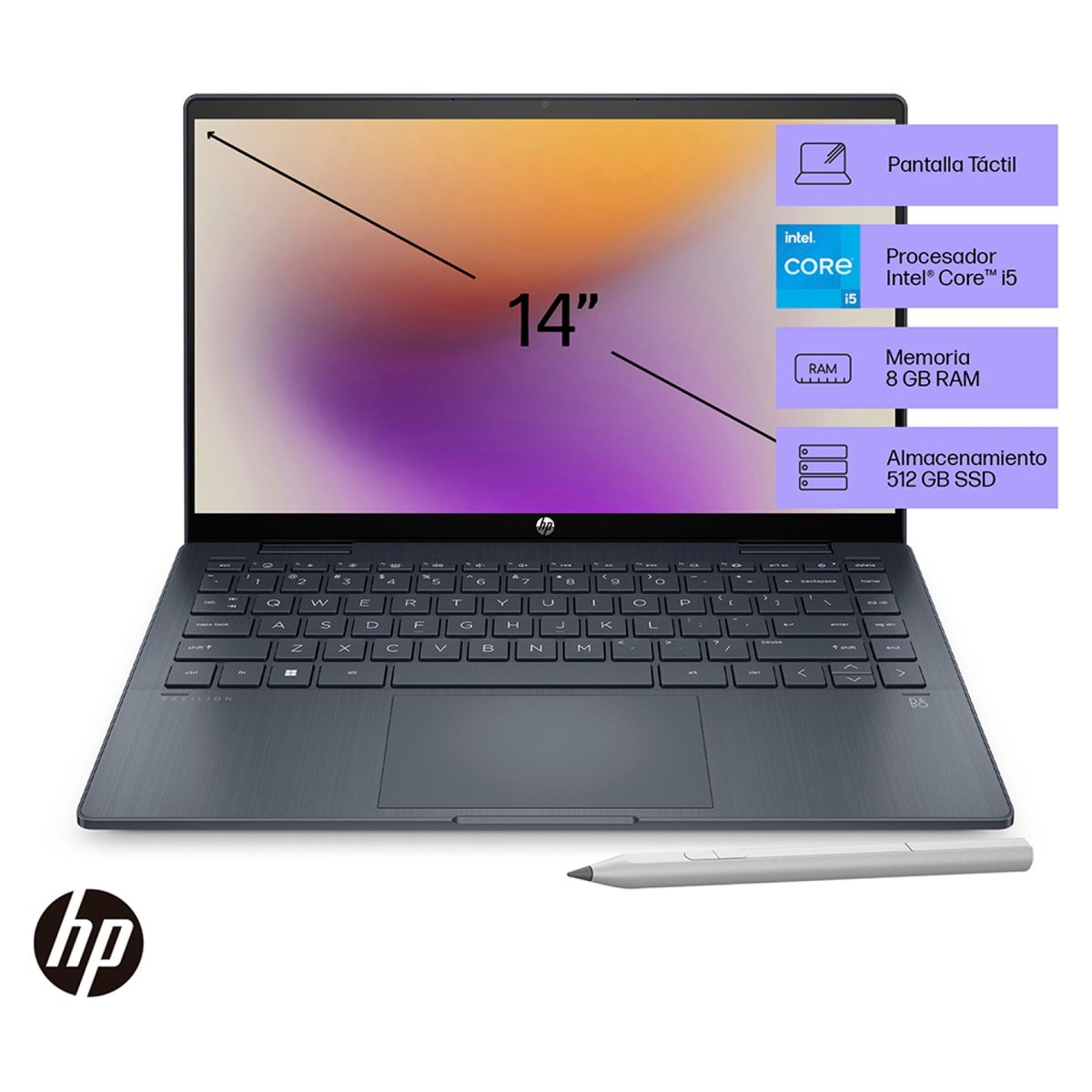 HP - Notebook HP Pavilion x360 14-EK0007LA Intel Core i5-1235U 8GB RAM 512GB SSD 14" FHD Táctil + Lápiz