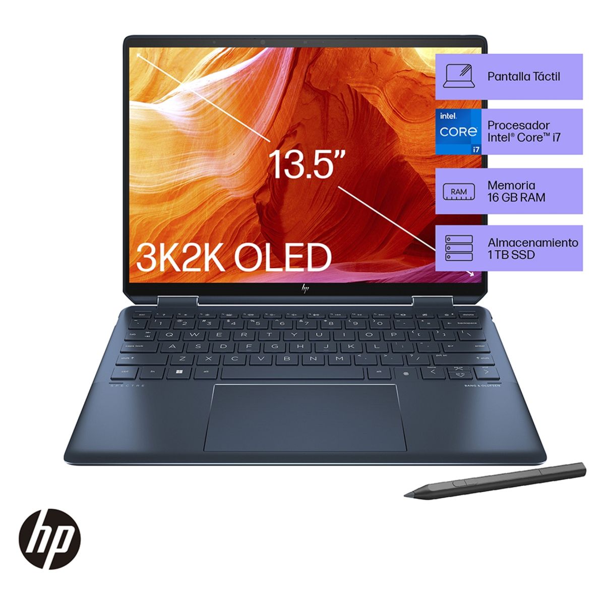 HP - Notebook HP Spectre x360 14-EF2001LA Intel Core i7-1355U 16GB RAM 1TB SSD Pantalla 3K2K OLED + Lápiz
