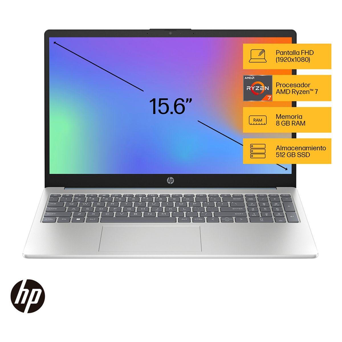 HP - Notebook HP 15-FC0021LA AMD Ryzen 7 7730U 8GB RAM 512GB SSD 15,6" FHD Wi-Fi 6