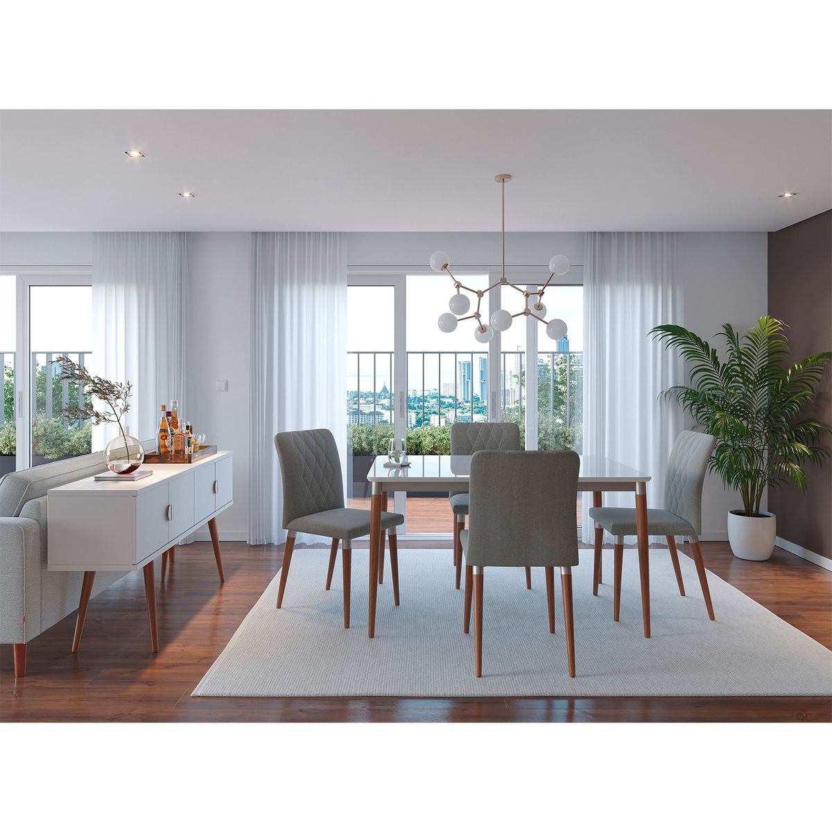 DECOCASA - Comedor Abbey 135 Ow Nat Champ + 4 Sillas Abbey Decocasa