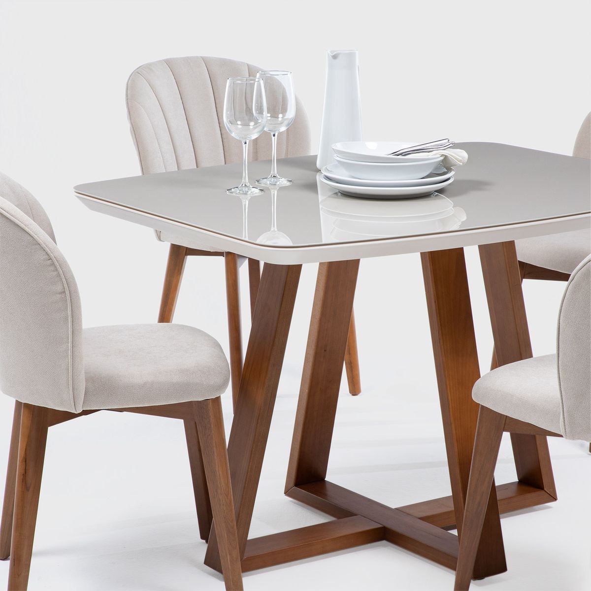 DECOCASA - Juego De Comedor Bennet 1.2 Ow + 4 Sillas Alba Nat Decocasa