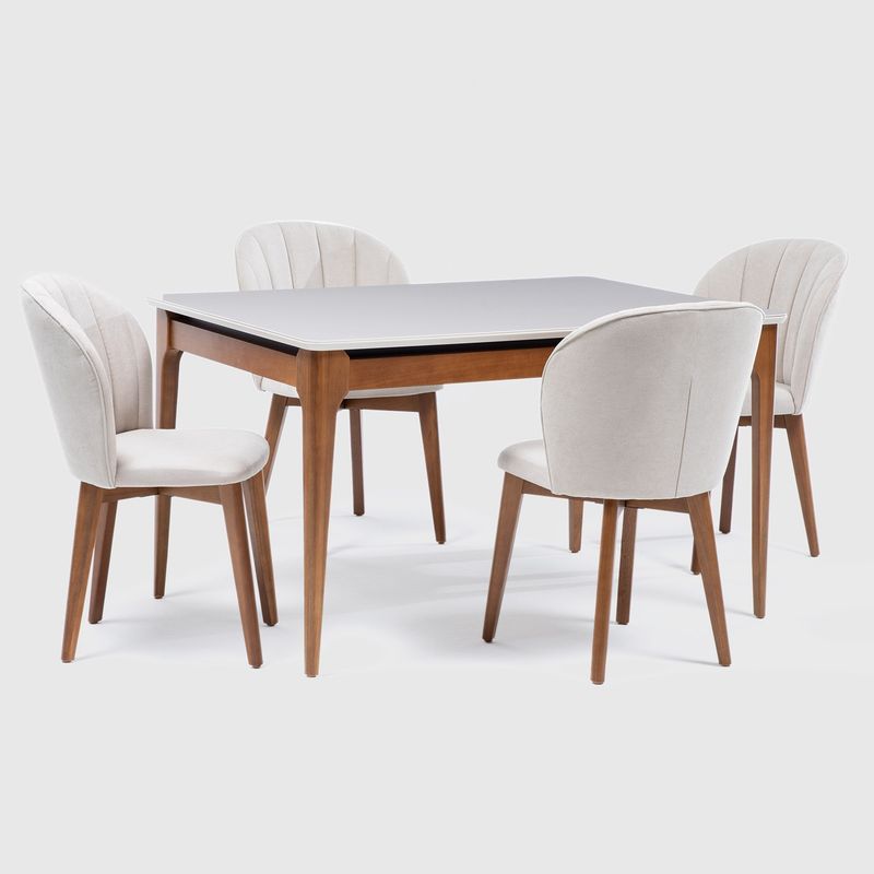 DECOCASA - Juego Comedor Addar 1.35 Ow + 4 Sillas Alba Nat Decocasa