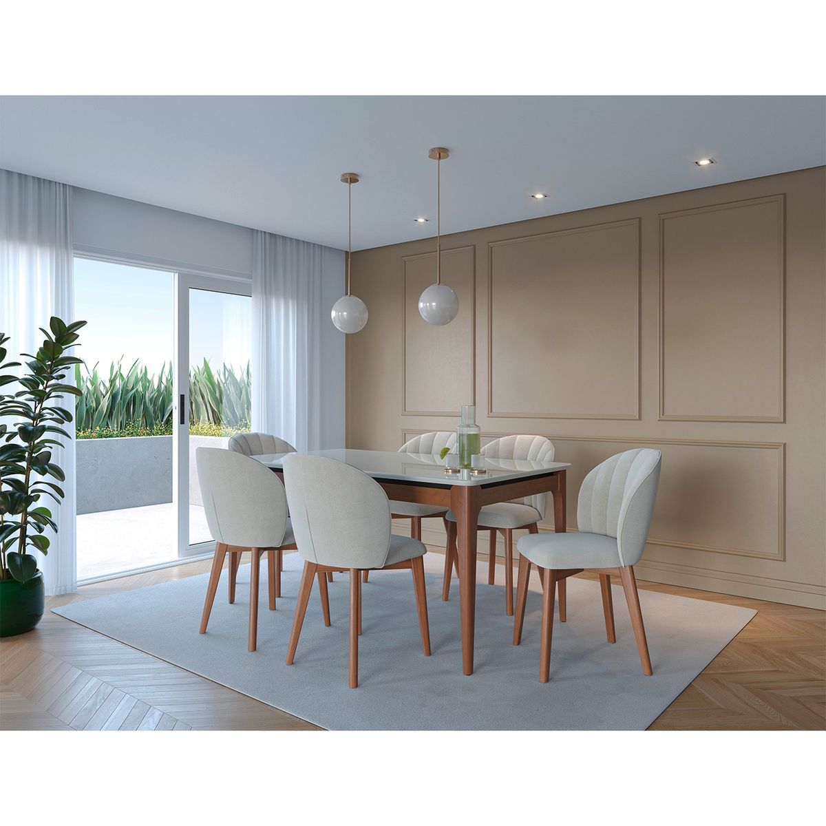 DECOCASA - Comedor Addar 1.6 Ow + 6 Sillas Alba Nat Decocasa