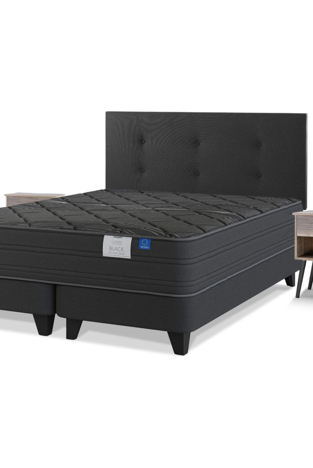 FLEX - Cama Europea 2 Plazas Black Flex Mueble + Respaldo