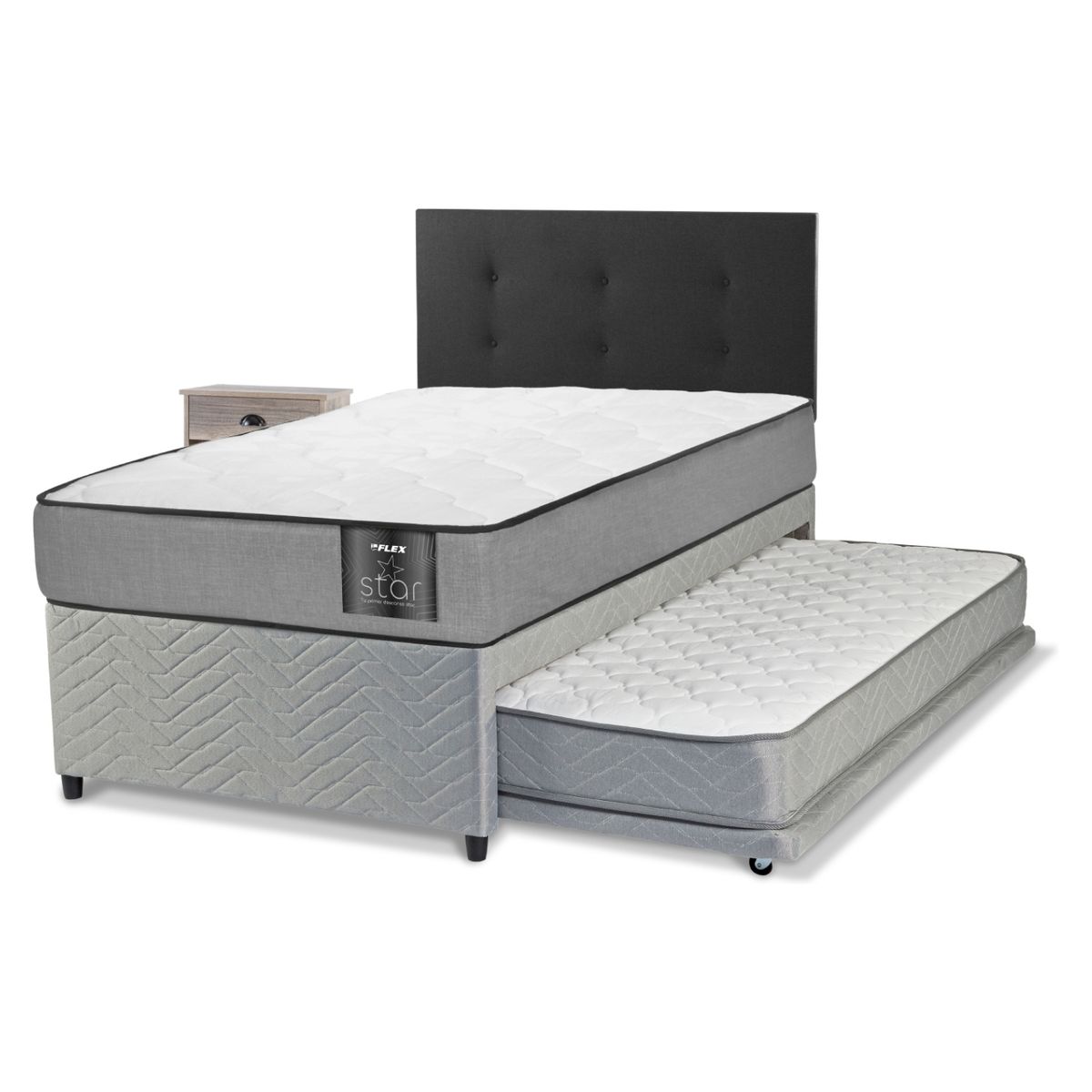 FLEX - Cama Nido Star 1 Plaza 90x190 Flex  + Res Royal + Vel Rock