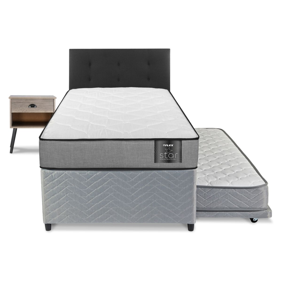FLEX - Cama Nido Star 1 Plaza 90x190 Flex  + Res Royal + Vel Rock