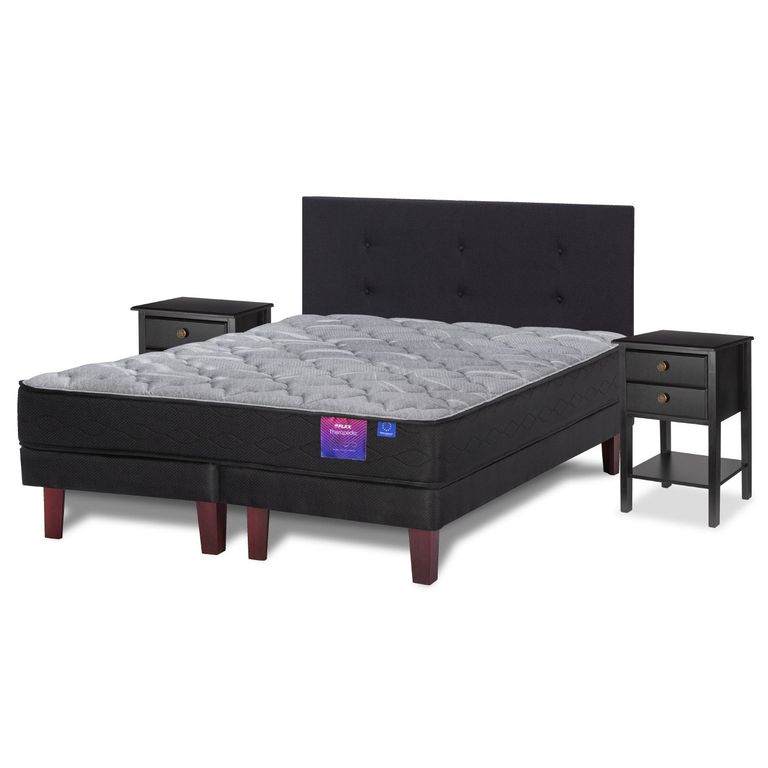 Cama Europea Therapedic Plus King x 2.00mt Base Dividida + Respaldo + 2 Veladores Royal Negro