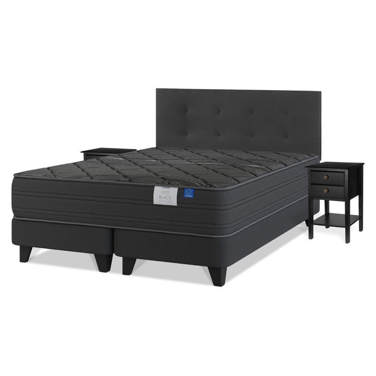 FLEX Cama Europea Black King x 2.00mt Base Dividida + Respaldo + 2 Veladores