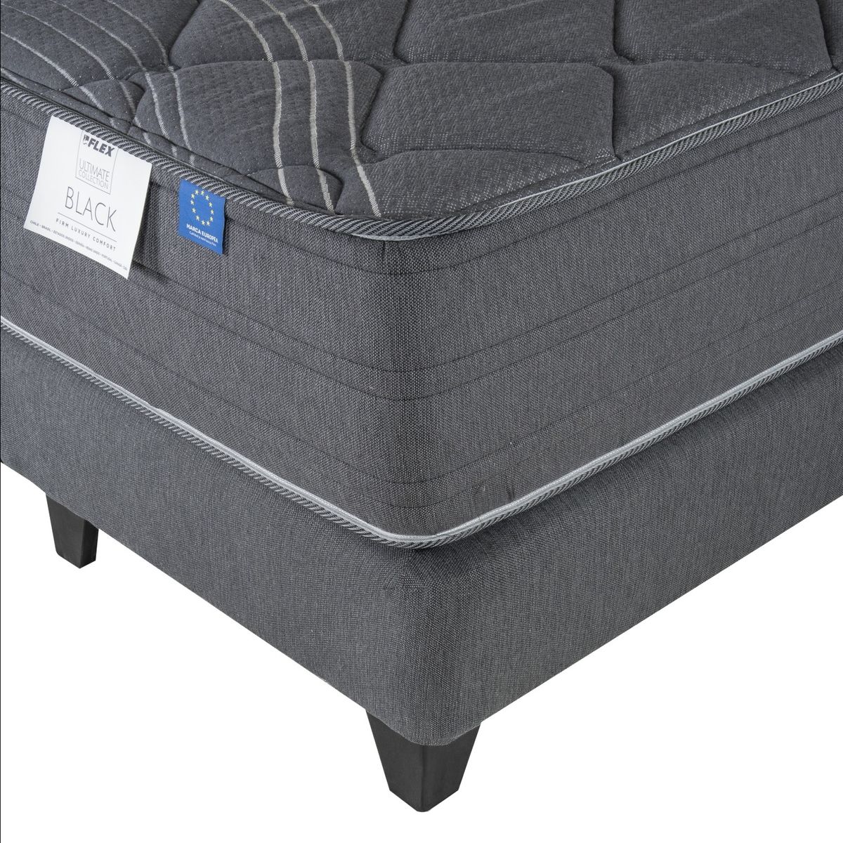 FLEX - Cama Europea Black King x 2.00mt Base Dividida + Respaldo + 2 Veladores Flex