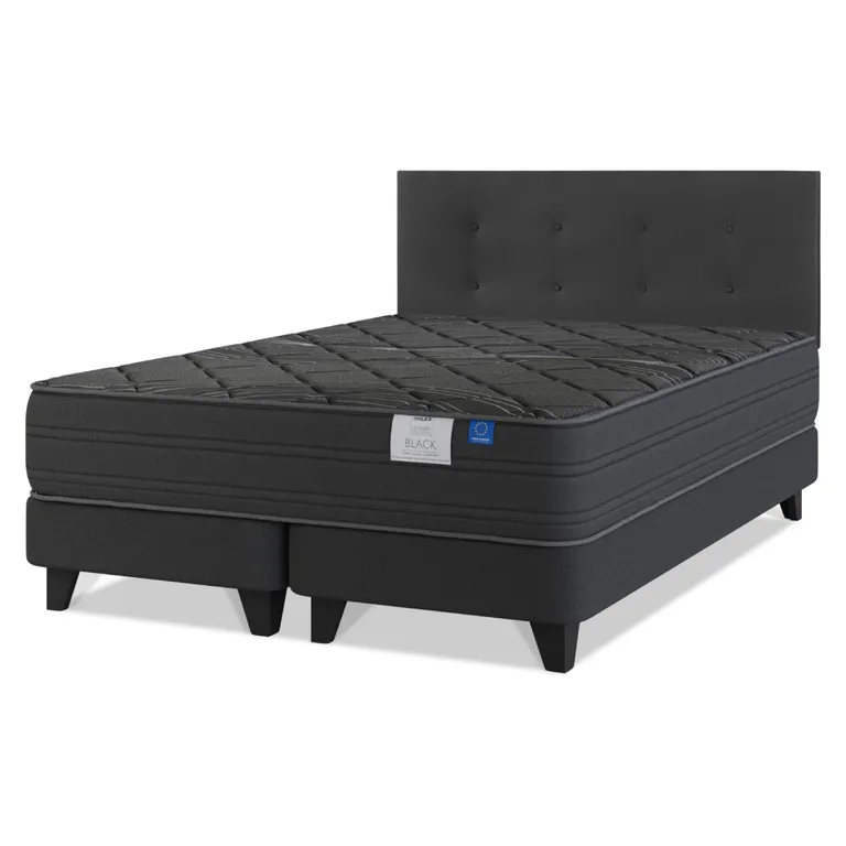Cama Europea Black King x 2.00mt Base Dividida + Respaldo