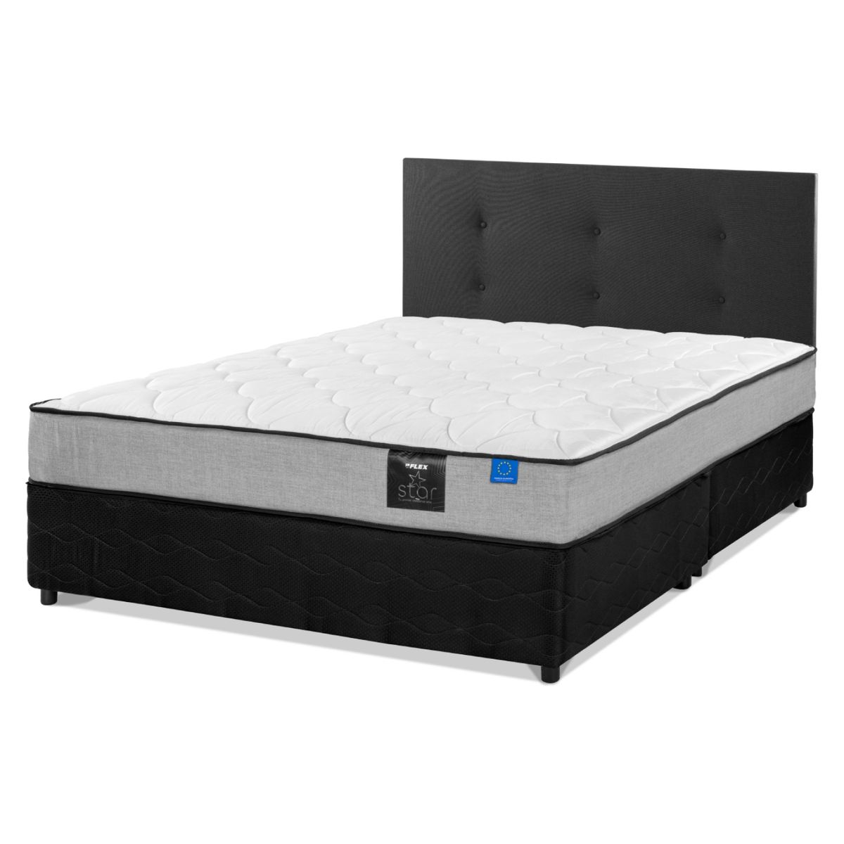 FLEX - Cama Americana 2 Plazas Star Bd 150X190 Cm + Respaldo Royal Negro Flex