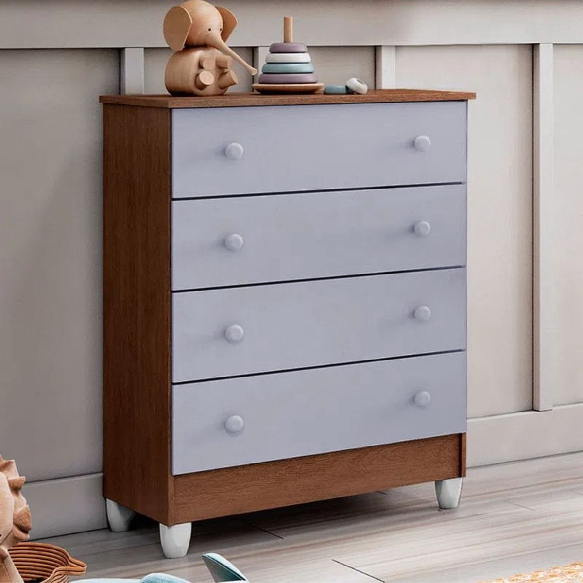 KIDSCOOL - Cómoda + 4 Cajones Gris Maderado Kidscool