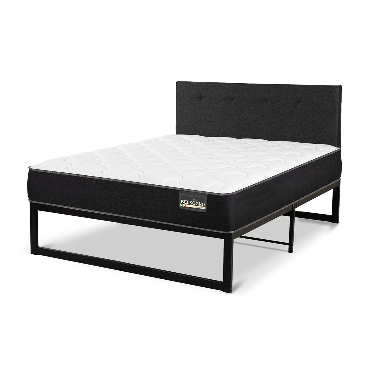 BELSOGNO - Cama Iron Smart Plus Black 1.5 Plazas Respaldo Black Belsogno