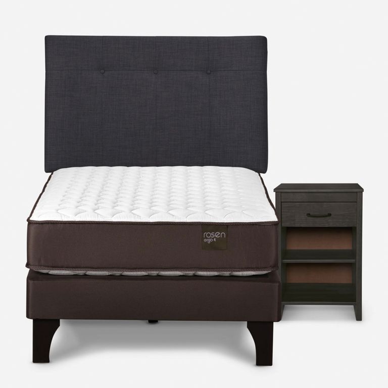 Cama Europea New Ergo T 1 Plaza x 2.00 mt + Respaldo + 1 Velador