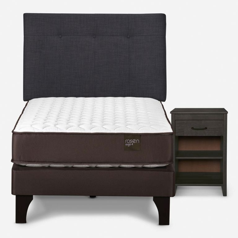 Cama Europea New Ergo T 1.5 Plazas x 2.00 mt + Respaldo + 1 Velador