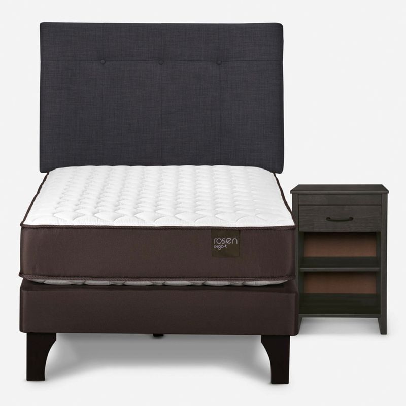 ROSEN - Cama Europea Ergo T 1.5 Plazas + Respaldo + Velador Rosen