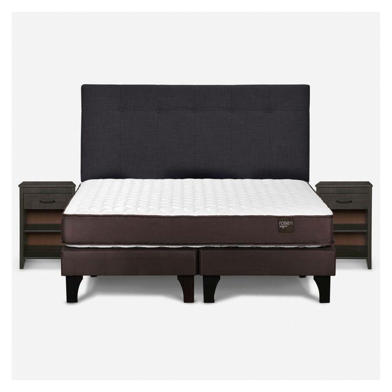 ROSEN - Cama Europea Ergo T King + Respaldo + 2 Veladores Rosen