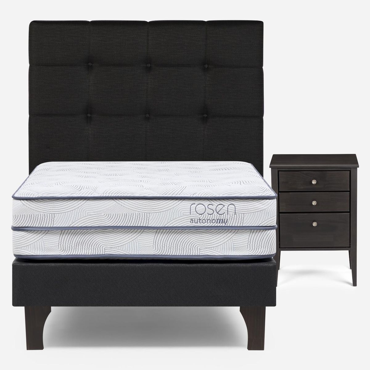 ROSEN - Cama Europea Autonomy Sky 1.5 Plazas x 2.00mt  + Respaldo + 1 Velador Rosen
