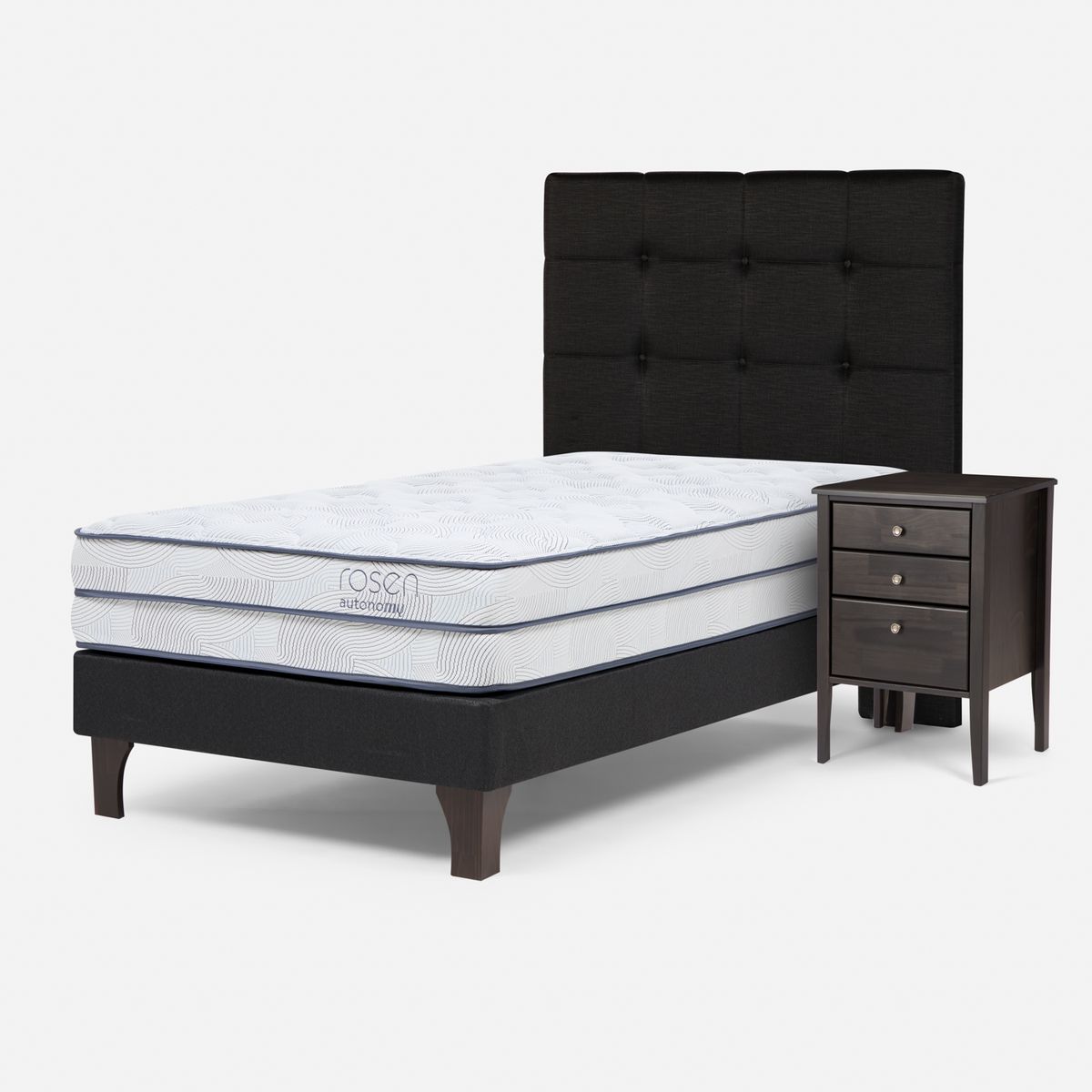 ROSEN - Cama Europea Autonomy Sky 1.5 Plazas x 2.00mt  + Respaldo + 1 Velador Rosen