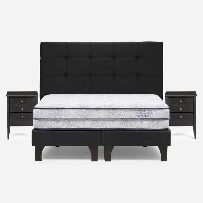 Cama Europea Autonomy Sky 2 Plazas x 2.00mt Base Dividida + Respaldo + 2 Veladores