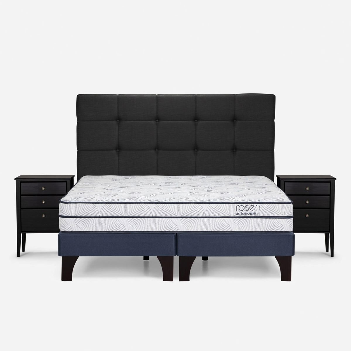 ROSEN - Cama Europea Autonomy 2 Plazas + Respaldo + 2 Velador Rosen