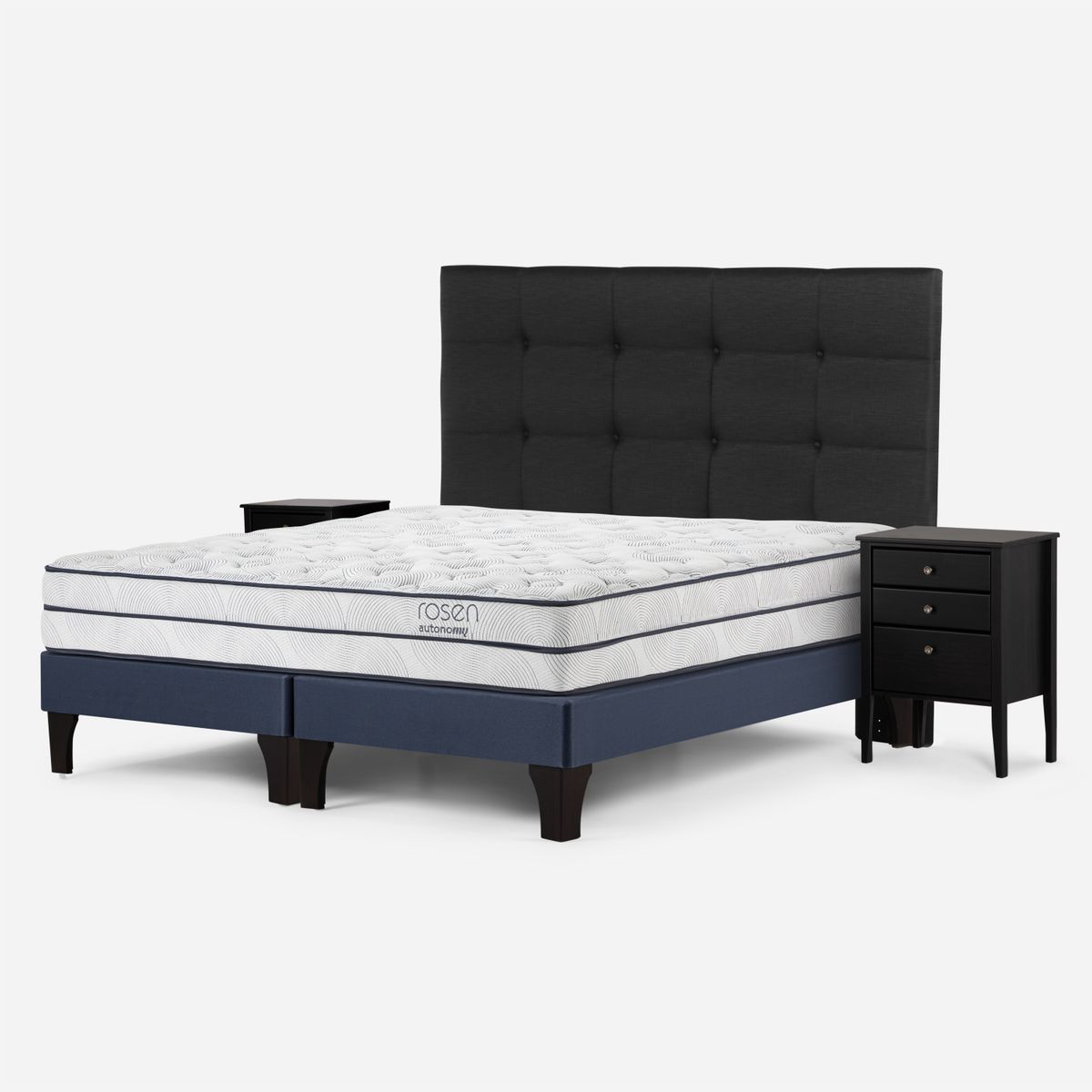ROSEN - Cama Europea Autonomy 2 Plazas + Respaldo + 2 Velador Rosen