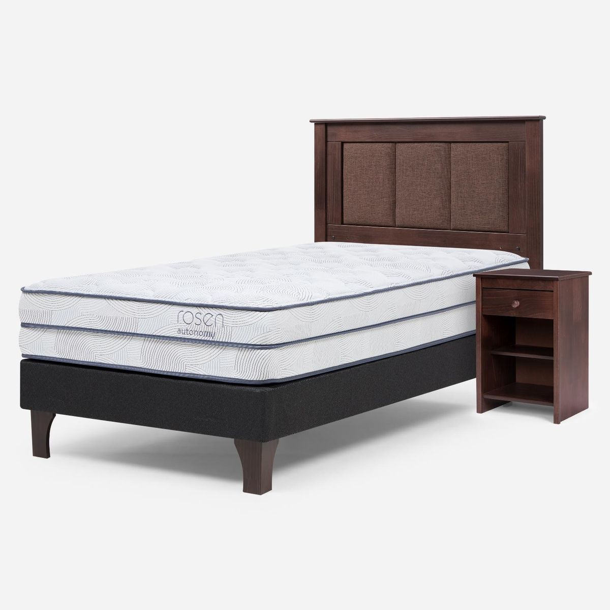 ROSEN - Cama Europea Autonomy Sky 1.5 Plazas x 2.00mt  + Respaldo + 1 Velador Rosen