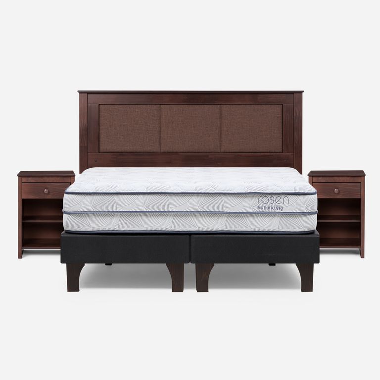 ROSEN Cama Europea Autonomy Sky 2 Plazas x 2.00mt Base Dividida + Respaldo + 2 Veladores