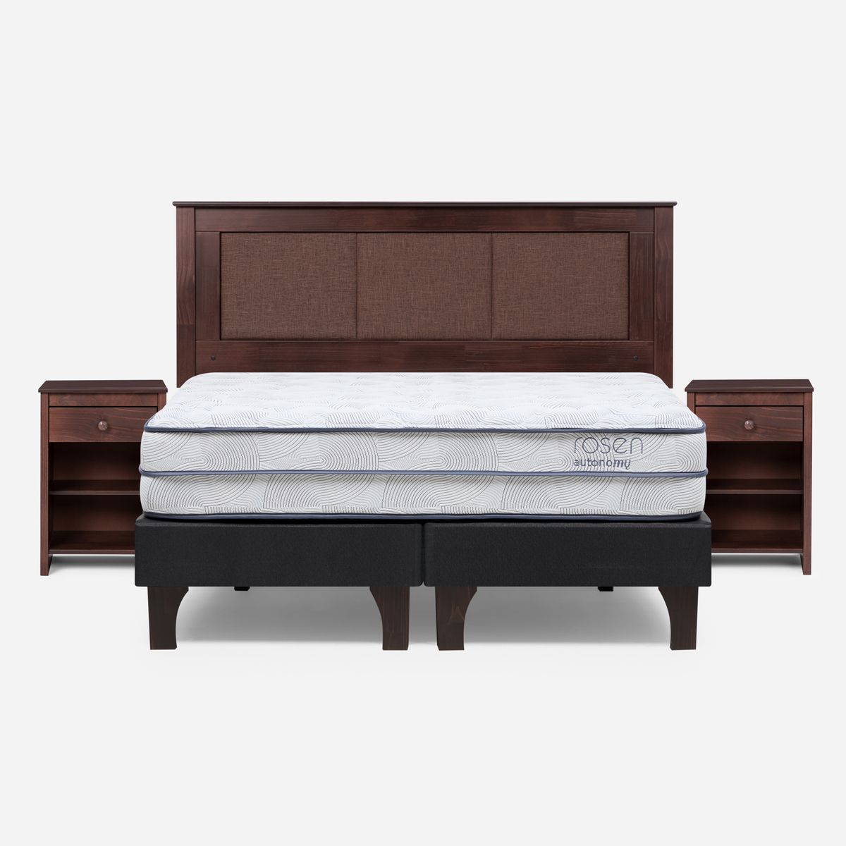 ROSEN - Cama Europea Autonomy Sky 2 Plazas x 2.00mt Base Dividida + Respaldo + 2 Veladores Rosen