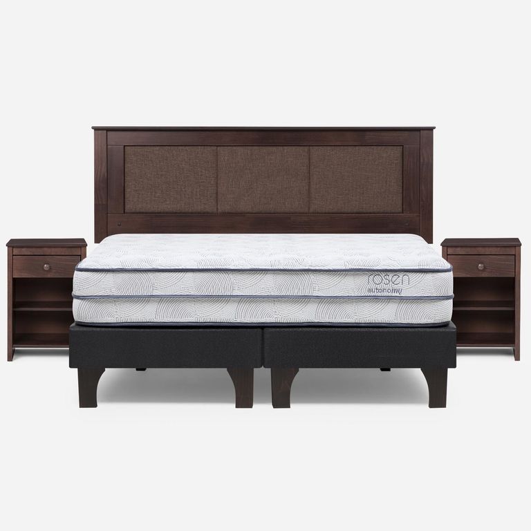 ROSEN Cama Europea Autonomy Sky King x 2.00mt Base Dividida + Respaldo + 2 Veladores