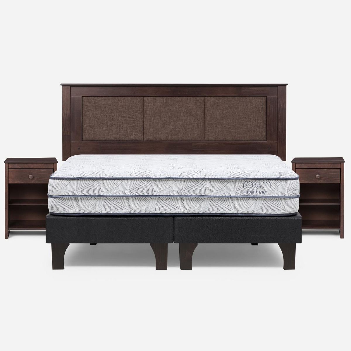 ROSEN - Cama Europea Autonomy Sky King x 2.00mt Base Dividida + Respaldo + 2 Veladores Rosen