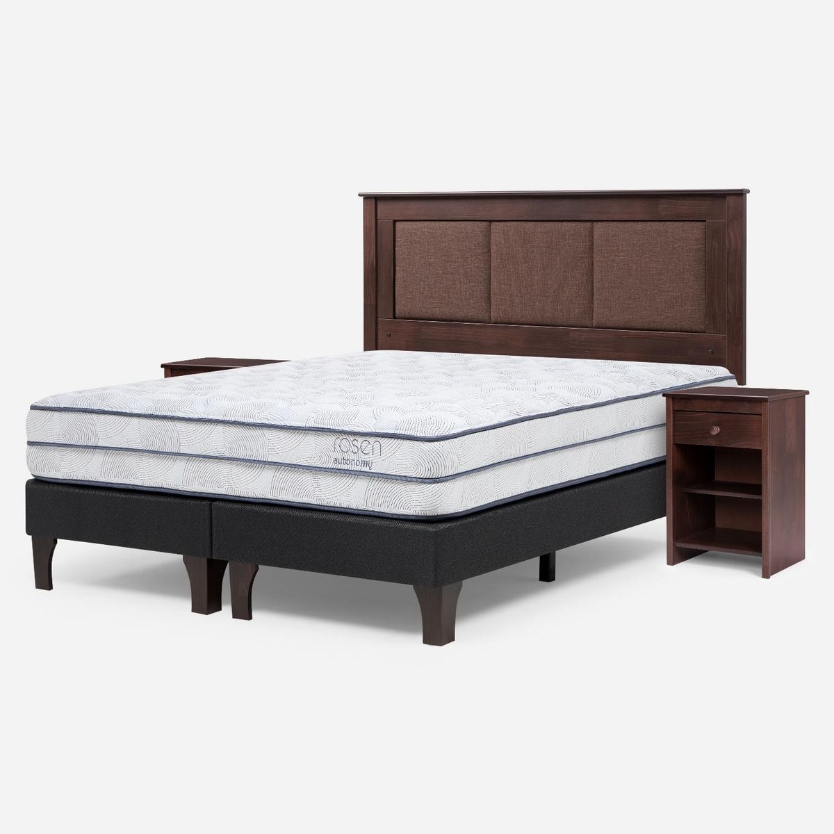ROSEN - Cama Europea Autonomy Sky King x 2.00mt Base Dividida + Respaldo + 2 Veladores Rosen